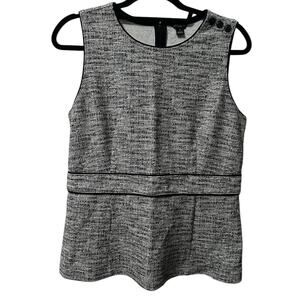 Ann Taylor Piped Tweed Sleeveless Peplum Top Women’s LP Button Trim Workwear